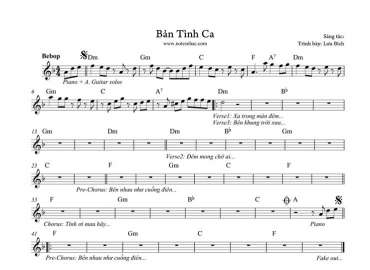 Bản Tình Ca sheet nhạc đệm