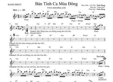 Bản Tình Ca Mùa Đông sheet nhạc đệm