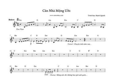 Căn Nhà Mộng Ước sheet nhạc đệm