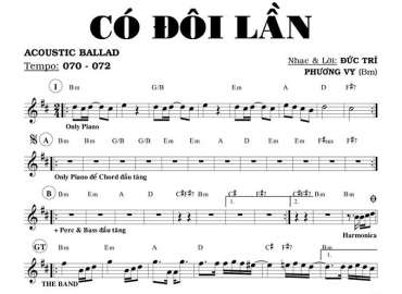 Có Đôi Lần sheet nhạc đệm