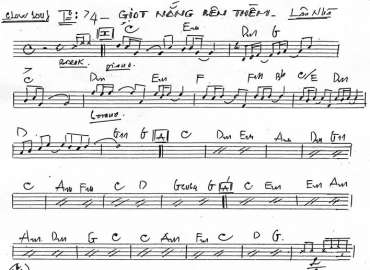Giọt Nắng Bên Thềm sheet nhạc đệm