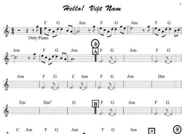 Hello Việt Nam sheet nhạc đệm