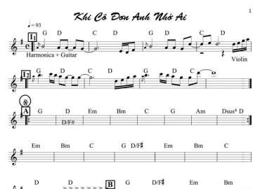 Khi Cô Đơn Anh Nhớ Ai sheet nhạc đệm