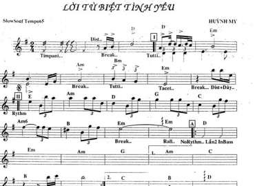 Lời Từ Biệt Tình Yêu sheet nhạc đệm