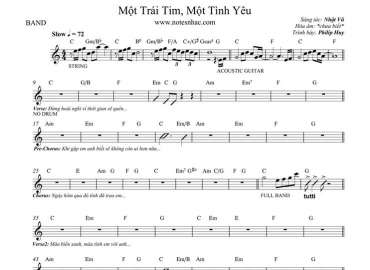 Một Trái Tim Một Tình Yêu sheet nhạc đệm