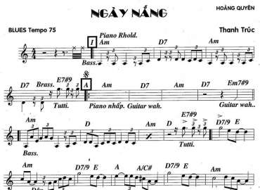 Ngày Nắng sheet nhạc đệm