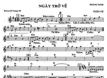 Ngày Trở Về sheet nhạc đệm