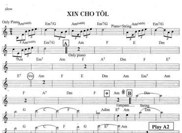 Xin Cho Tôi sheet nhạc đệm