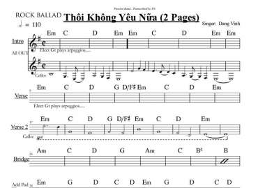 Thời Không Yêu Nữa sheet nhạc đệm