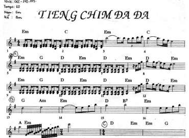 Tiếng Chim Đa Đa sheet nhạc đệm