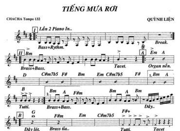 Tiếng Mưa Rơi sheet nhạc đệm