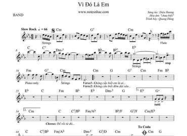 Vì Đó Là Em sheet nhạc đệm
