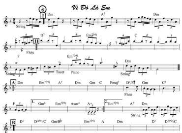 Vì Đó Là Em sheet nhạc đệm