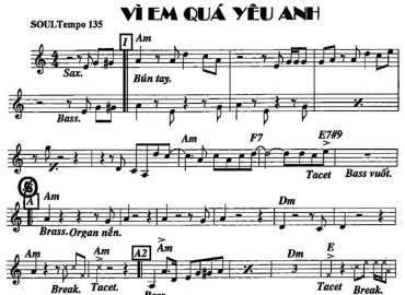 Vì Em Qúa Yêu Anh sheet nhạc đệm
